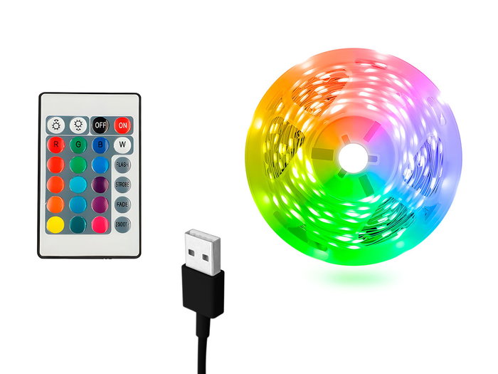 Giftdecor Ruban LED RGB 5 m avec télécommande - 20 couleurs, USB, plastique noir (Set de 12)