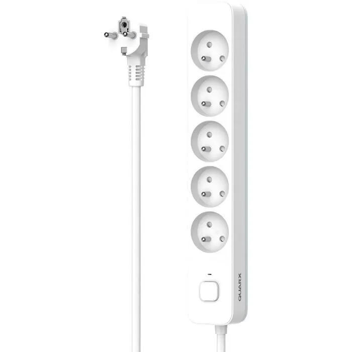 Quarx - Multiprise - 5 Prises avec Câble 3 mètres - Interrupteur - Protection Enfants et Norme NF - Pour Usage Intérieur