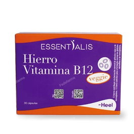 Heel Essentialis Hierro Vitamina B12 30 Vcaps - Complément alimentaire avec fer, vitamine B12, C et acide folique - Convient aux végétaliens et cœliaques