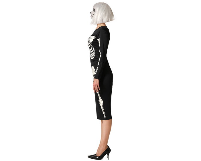 Déguisement Halloween pour Femme Adulte XXL - Robe Squelette Brillante Ajustée Noire, Effet Fluorescent, Nouveauté 2025