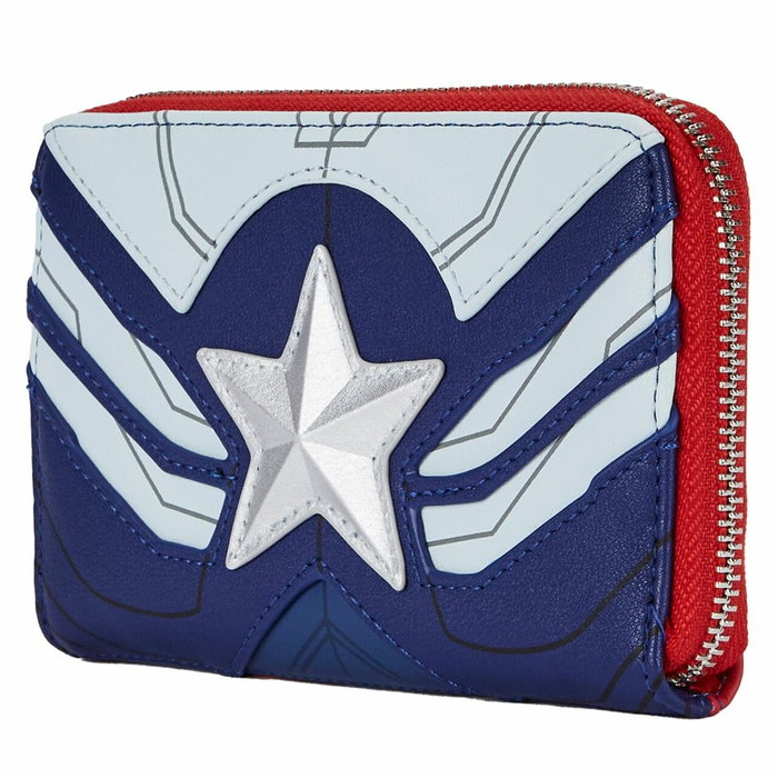 Loungefly Portefeuille Marvel Falcon Captain America Cosplay avec fermeture éclair, 15 cm x 10 cm, similicuir brodé Loungefly Portefeuille Marvel Falcon Captain America Cosplay avec fermeture éclair, 15 cm x 10 cm, similicuir brodé