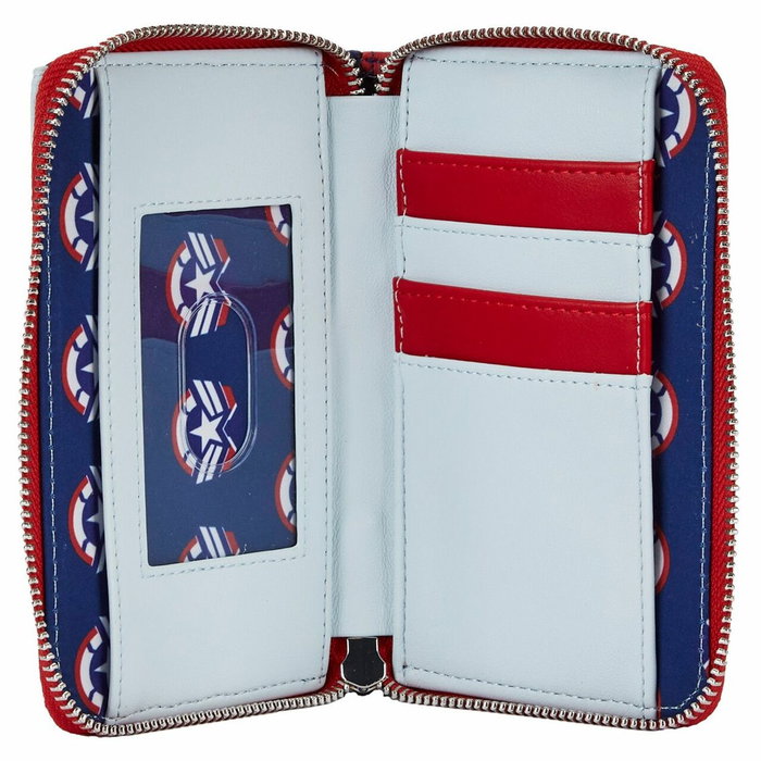 Loungefly Portefeuille Marvel Falcon Captain America Cosplay avec fermeture éclair, 15 cm x 10 cm, similicuir brodé Loungefly Portefeuille Marvel Falcon Captain America Cosplay avec fermeture éclair, 15 cm x 10 cm, similicuir brodé