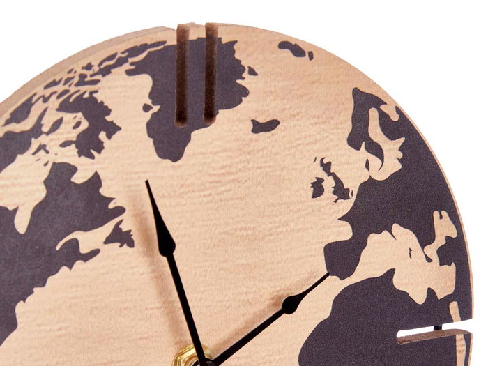 Giftdecor Horloge de Bureau Mapamundi 22.5x30.5x12cm Métal et Bois MDF Noir (Set de 6)