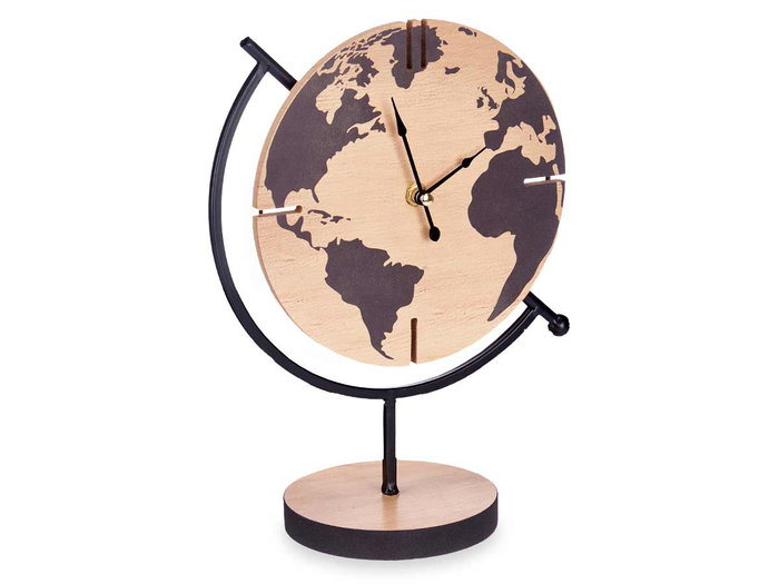 Giftdecor Horloge de Bureau Mapamundi 22.5x30.5x12cm Métal et Bois MDF Noir (Set de 6)