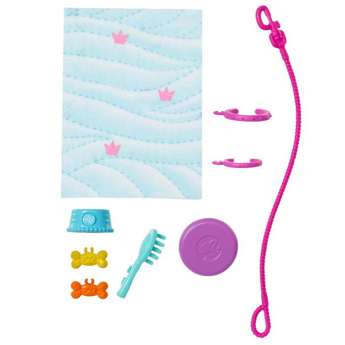 Mattel Barbie Poupée et ses Chiens avec Fauteuil Roulant - Set d'Animaux de Compagnie avec Accessoires (Corrège, Bol, Lit, Friandises) - Htk37
