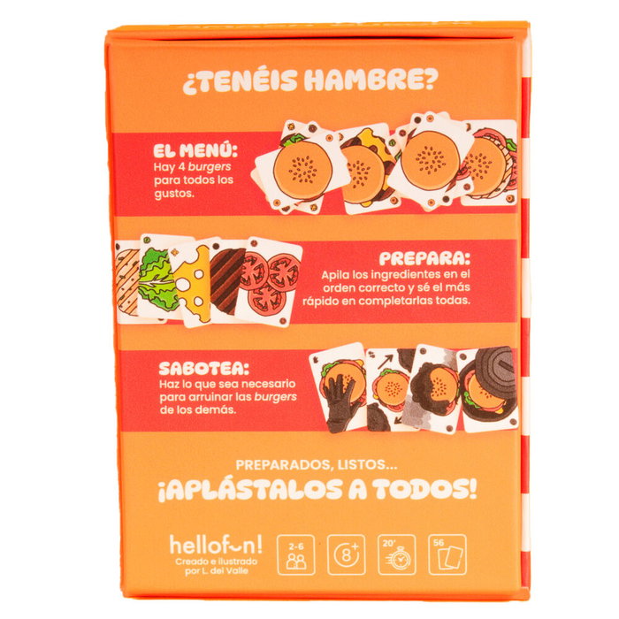 HELLOFUN! Jeu de cartes Smash Burger en espagnol - Jeu de société familial pour 2 à 6 joueurs à partir de 8 ans, durée 20 minutes