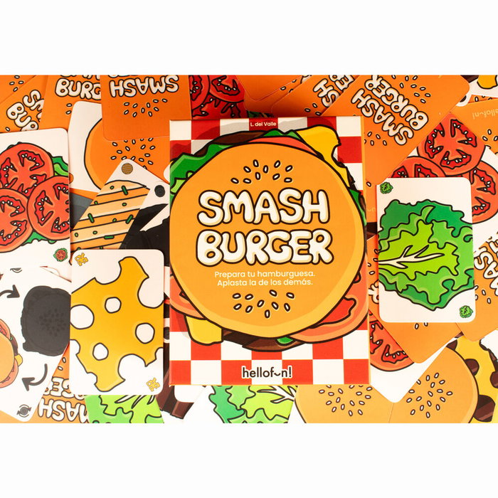HELLOFUN! Jeu de cartes Smash Burger en espagnol - Jeu de société familial pour 2 à 6 joueurs à partir de 8 ans, durée 20 minutes