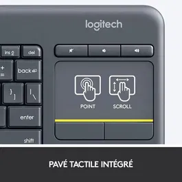 Logitech K400 Plus - Clavier sans fil TV AZERTY avec pavé tactile noir