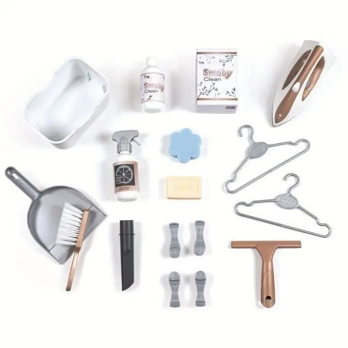 Smoby - Buanderie Wash & Clean Rowenta, Jouet Imitation Ménage Lave-Linge avec Aspirateur X Force Flex et Accessoires, 3 ans et plus