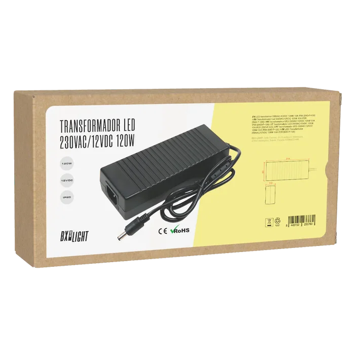 BX3 LIGHT Alimentation LED 230VAC vers 12VDC, Transformateur Constant 120W 10A pour bande LED, IP20 intérieur - BX3-P-120