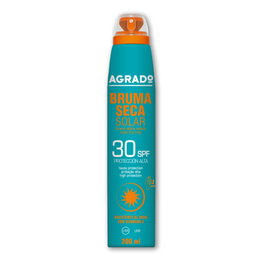 Agrado Brume Sèche Solaire SPF 30 - Protection Solaire en Aérosol, Texture Légère, Vitamine E, 200 mL