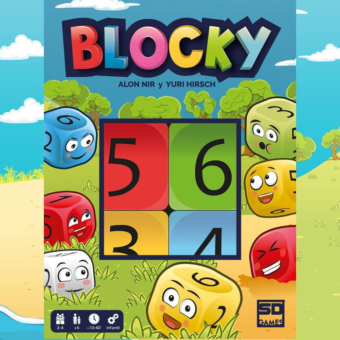 SD GAMES Jeu Blocky en espagnol - Jeu de société familial pour +5 ans, 2 à 4 joueurs - Contient 9 dés géants, ardoise, feutre, sac de transport
