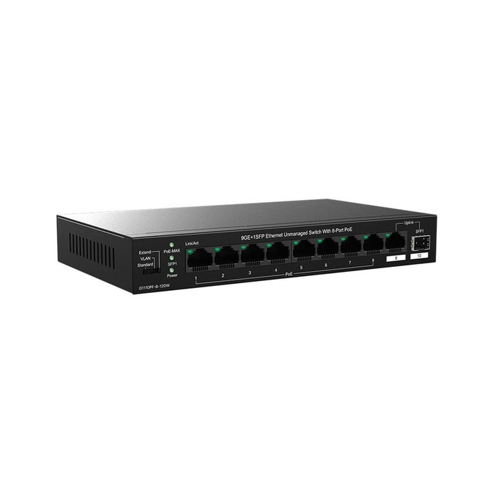 Ip-Com G1110Pf Switch PoE Gigabit 10 Ports 8 PoE 110W 120W SFP VLAN Extender Carcasse Métallique