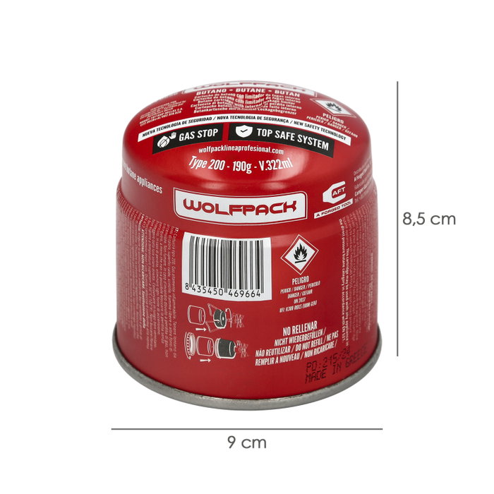 WOLFPACK LINEA PROFESIONAL Cartouche de gaz type 200 0,190 kg CE EN417