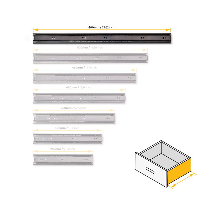 Emuca Lot de 5 jeux de Coulisses pour tiroirs, roulement à billes, hauteur 45mm, profondeur 600mm, sortie totale, Noir Emuca Lot de 5 jeux de Coulisses pour tiroirs, roulement à billes, hauteur 45mm, profondeur 600mm, sortie totale, Noir