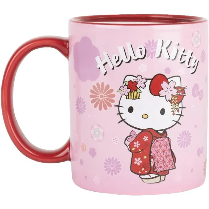 Konix Mug thermoréactif Hello Kitty 320 ml Motif kimono Rouge
