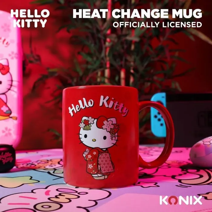 Konix Mug thermoréactif Hello Kitty 320 ml Motif kimono Rouge