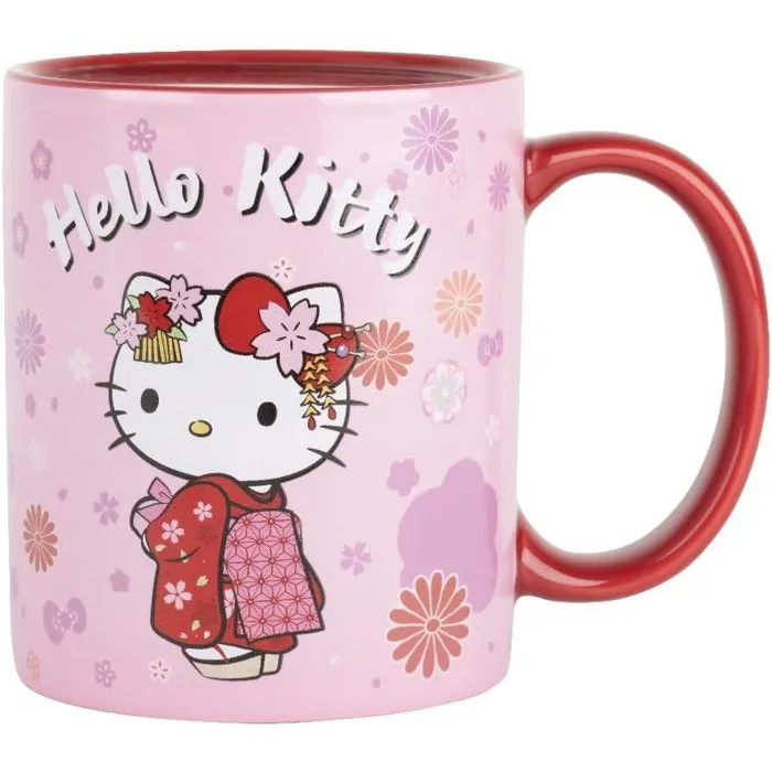 Konix Mug thermoréactif Hello Kitty 320 ml Motif kimono Rouge