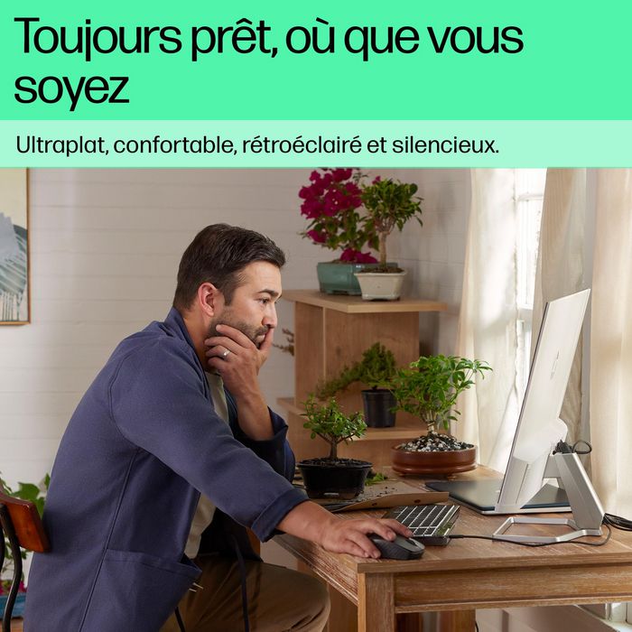 HP Clavier filaire rétroéclairé 400 avec touches programmables, LED réglable, connexion USB-C et USB-A, résistant aux éclaboussures, design durable