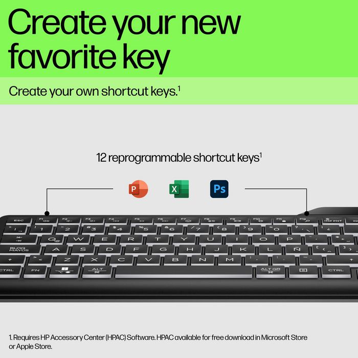 HP Clavier filaire rétroéclairé 400 avec touches programmables, LED réglable, connexion USB-C et USB-A, résistant aux éclaboussures, design durable