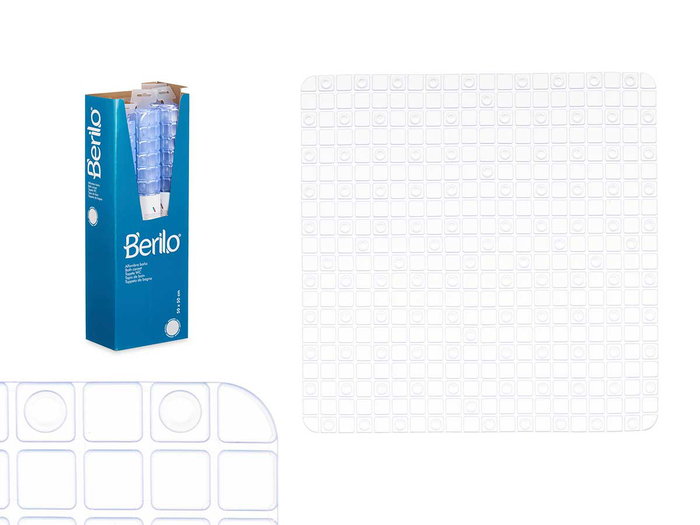 Berilo Tapis de bain antidérapant transparent 50x50 cm PVC motif carreaux (Set de 6) Berilo Tapis de bain antidérapant transparent 50x50 cm PVC motif carreaux (Set de 6)