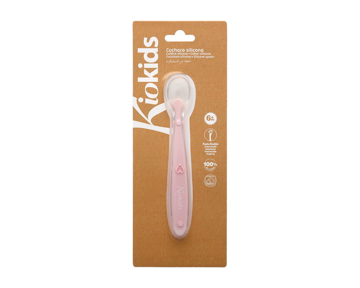 KioKids - Cuillère d'apprentissage en silicone pour bébé - Étape 1 - Rose clair - À partir de 6 mois