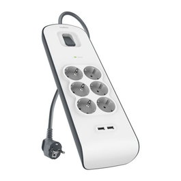 Belkin BSV604VF2M-V2 Réglette Protection Surtension 6 Prises AC 2 Ports USB-A 2.4A Blanc Gris