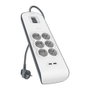 Belkin BSV604VF2M-V2 Réglette Protection Surtension 6 Prises AC 2 Ports USB-A 2.4A Blanc Gris
