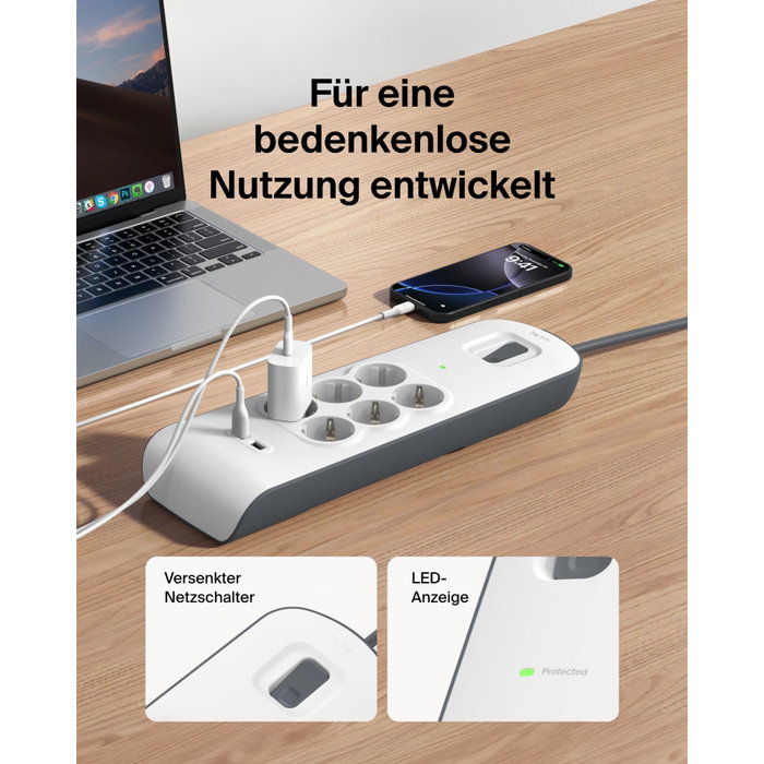 Belkin BSV604VF2M-V2 Multiprise 6 Prises + 2 USB-A, Câble 2m