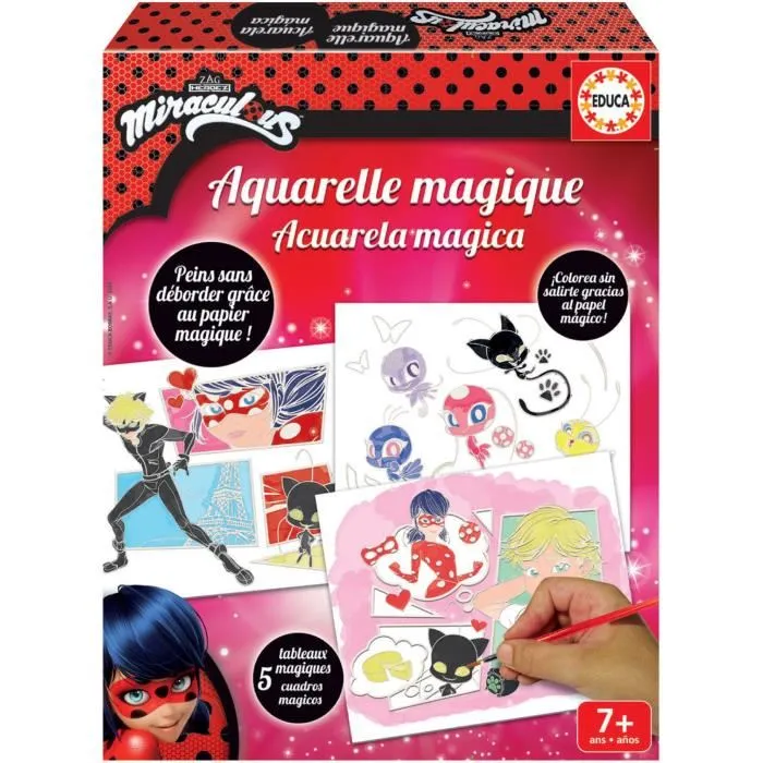 Educa - Kit d'aquarelle magique Miraculous Ladybug - 5 tableaux à peindre avec palette 12 couleurs et pinceaux - Jeu créatif pour enfants dès 7 ans Educa - Kit d'aquarelle magique Miraculous Ladybug - 5 tableaux à peindre avec palette 12 couleurs et pinceaux - Jeu créatif pour enfants dès 7 ans