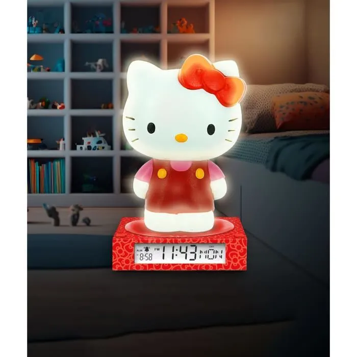 Kids Licensing - Réveil Veilleuse Figurine 3D Hello Kitty et Amis, Alarmes, Affichage Date, Fonctionne sur Piles (HK50198)
