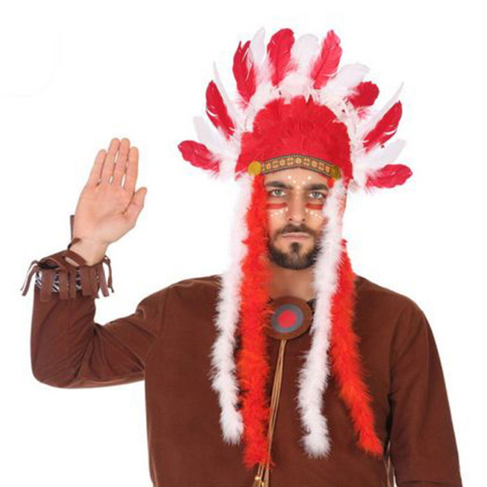 BigBuy Carnival Coiffe indienne Rouge Amérindien BigBuy Carnival Coiffe indienne Rouge Amérindien