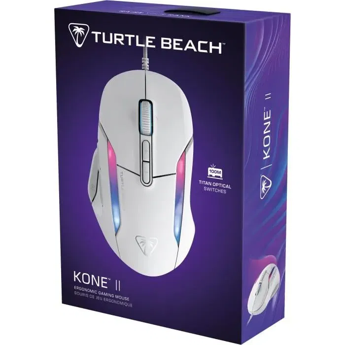 Turtle Beach Souris gaming filaire Kone II - Ultra légère - Blanc - 26 000 DPI - 23 fonctions personnalisables - Prise en main ergonomique - Clics optiques