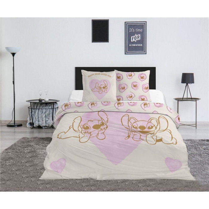 DISNEY - Couette Housse de Couette 240x220 cm avec Taie d'Oreiller 65x65 cm, motif Stitch et Angel, 50% Coton 50% Polyester pour Lit 135 cm