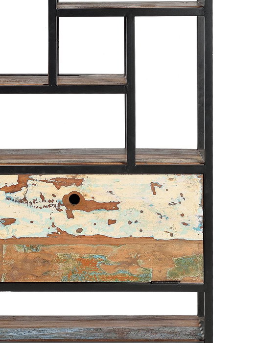 GINER Y COLOMER - Bibliothèque 1 porte battante en bois recyclé et métal noir - Noir et multicolore - 212 x 80 x 40 cm