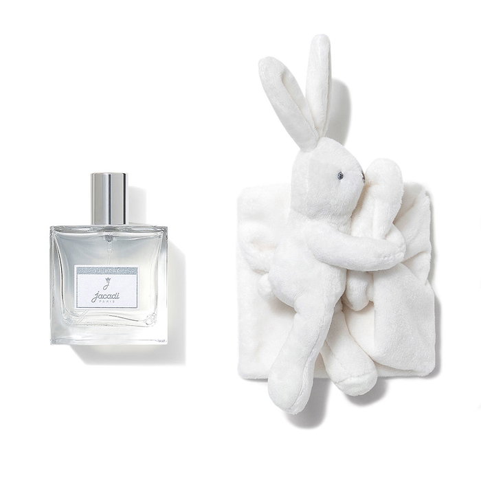 Jacadi Coffret Cadeau Bébé Eau de Cologne sans alcool 100ml et Peluche Lapin Blanc