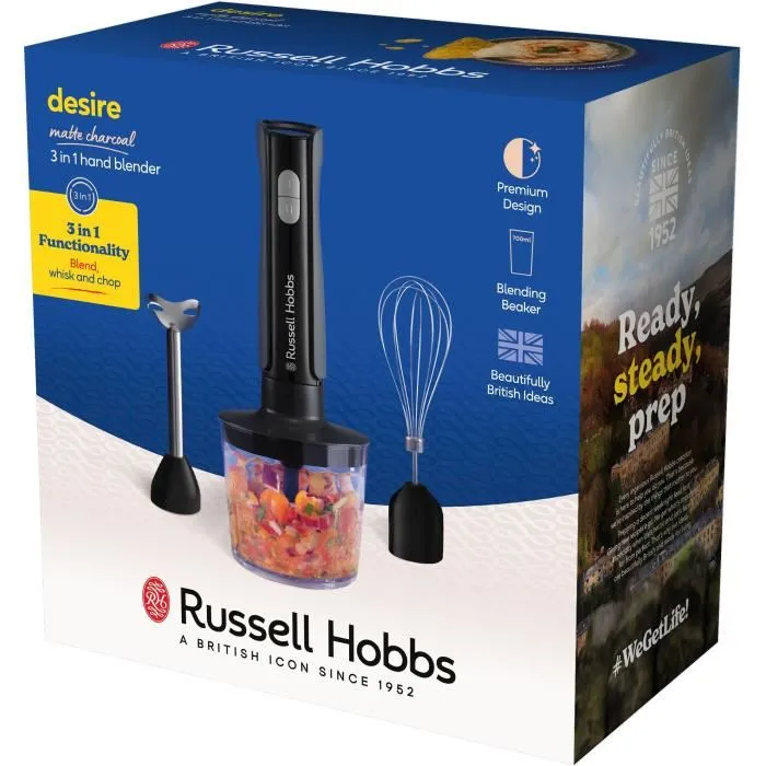 Russell Hobbs Mixeur Plongeant Desire 3 en 1, Noir Mat, 500 W Russell Hobbs Mixeur Plongeant Desire 3 en 1, Noir Mat, 500 W