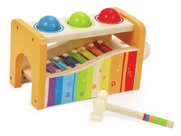 Hape Banc de Musique avec Xylophone en Bois, 2 Modes de Jeu (Xylophone ou Percussion des Billes), Dimensions 24x15x13,5 cm