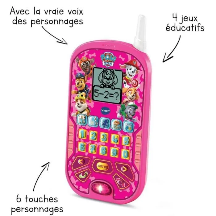 VTech - Smartphone Éducatif Pat' Patrouille - 6 Activités - Appels et Messages Vocaux - Version Française - Pour Enfants de 3 Ans et Plus