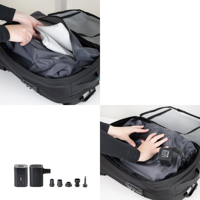 TooQ TQBP-V101-BK Sac à Dos de Voyage 30-55 L avec Compression Vide, Compartiment PC 17", Noir