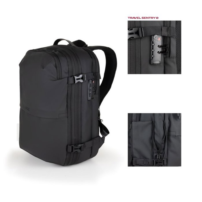 TooQ TQBP-V101-BK Sac à Dos de Voyage 30-55 L avec Compression Vide, Compartiment PC 17", Noir