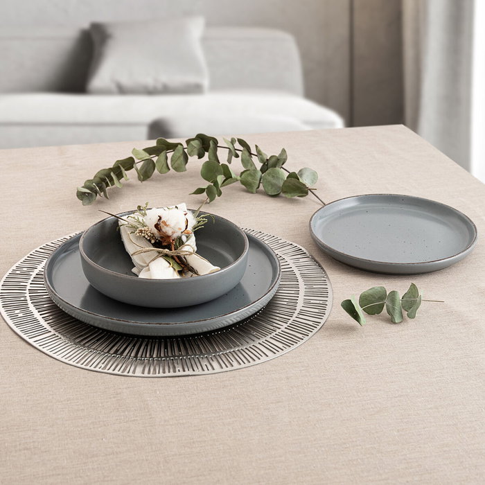 Quid Vaisselle Céramique Duna 12 Pièces - 4 Personnes Gris Finition Décorée Apte Lave-vaisselle Micro-ondes