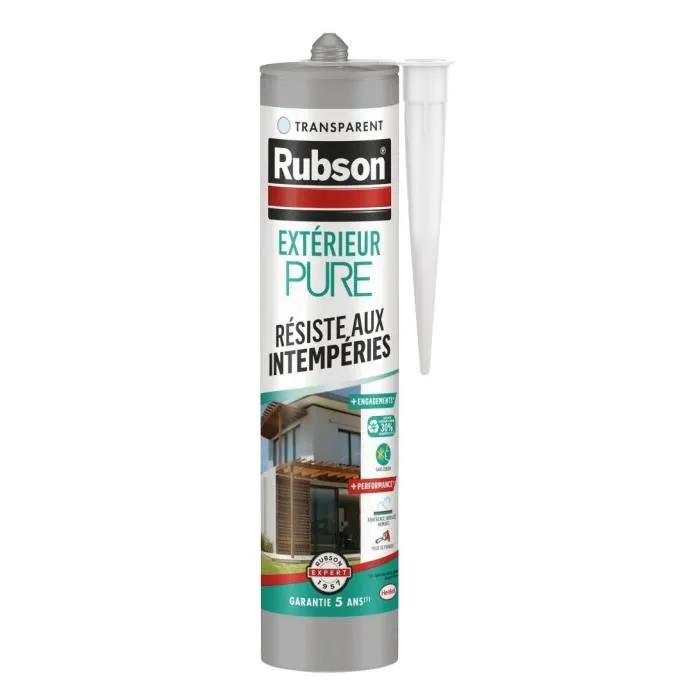 Rubson - Mastic extérieur PUR - Pour jointoiement et collage sur bois, béton, brique, verre, carrelage, métal - Transparent - Cartouche 280 ml Rubson - Mastic extérieur PUR - Pour jointoiement et collage sur bois, béton, brique, verre, carrelage, métal - Transparent - Cartouche 280 ml