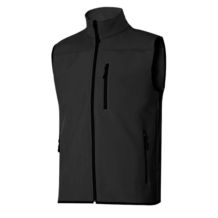 VELILLA 205905 - Chaleco Técnico de Trabajo Softshell con Forro Polar, Cremallera Invertida de Contraste, 3 Bolsillos - Noir, S VELILLA 205905 - Chaleco Técnico de Trabajo Softshell con Forro Polar, Cremallera Invertida de Contraste, 3 Bolsillos - Noir, S