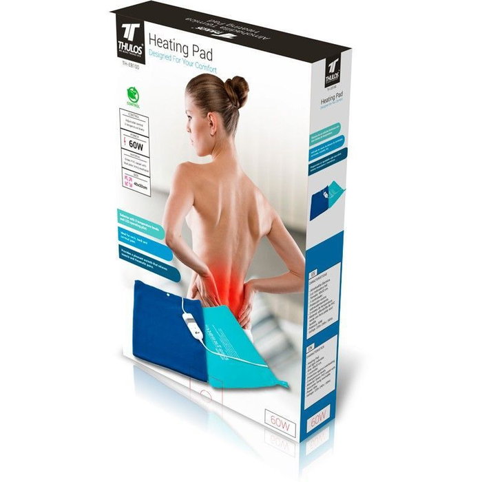 Thulos Coussin Chauffant Électrique 60W 40x32cm Dos Cou, 3 Niveaux de Température, Arrêt Automatique - Lavable