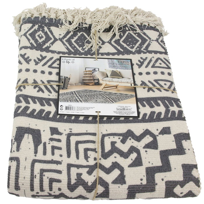 Home Deco Factory Tapis Ethnique Blanc et Noir 140x200 cm Home Deco Factory Tapis Ethnique Blanc et Noir 140x200 cm