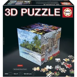 EDUCA Cube Voyage - Puzzle 3D avec 216 pièces - 6 puzzles de 36 pièces - Défi ludique pour enfants de 8 ans et plus - Réf. 20124