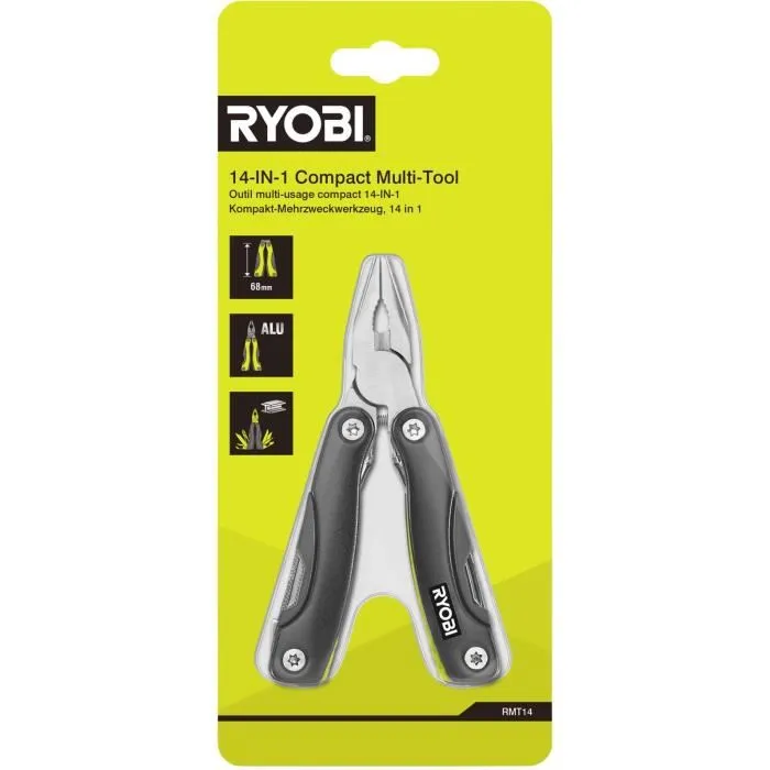 Ryobi - Pince multifonction 14-en-1 avec pinces, couteau, ciseaux, décapsuleurs, tournevis, scie, lime et lames - Outil polyvalent et compact Ryobi - Pince multifonction 14-en-1 avec pinces, couteau, ciseaux, décapsuleurs, tournevis, scie, lime et lames - Outil polyvalent et compact