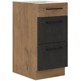 Meuble casserolier ROCK - 3 tiroirs - Chêne Lancelot et blanc brillant - L40 x H82