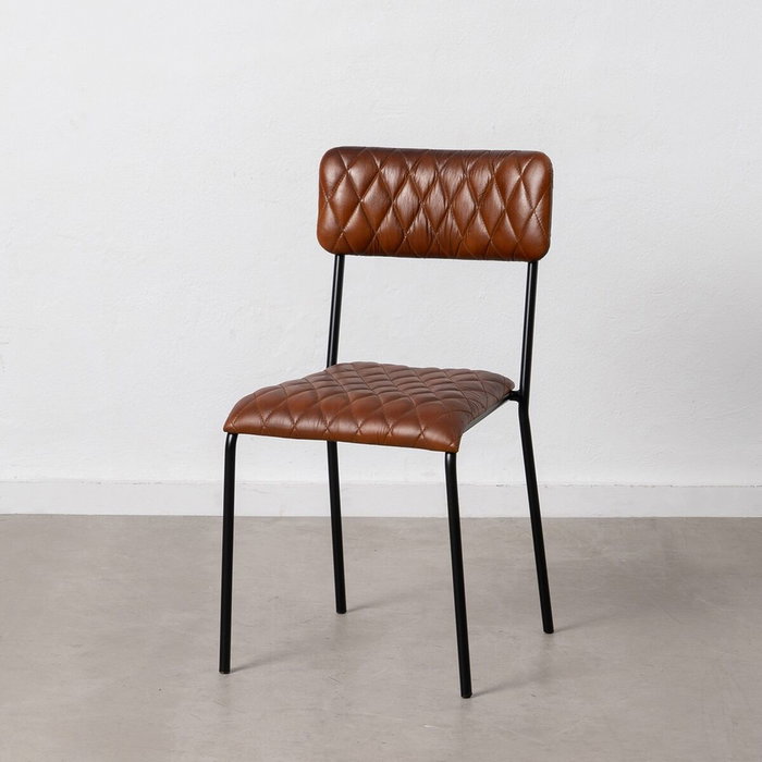BigBuy Home Chaise de Salle à Manger Marron Noir Cuir Fer BigBuy Home Chaise de Salle à Manger Marron Noir Cuir Fer